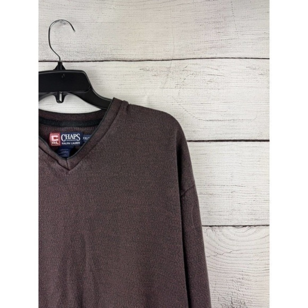 Chaps Ralph Lauren Sweater Brown Purple 100% Cotton V Neck Pullover Heavy XXL - Picture 3 of 8